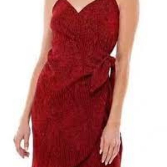 Lily Rose Red Glitter S Faux Wrap Side Tie Mini Halter Dress‎ Angelcore Ethereal - Picture 1 of 12